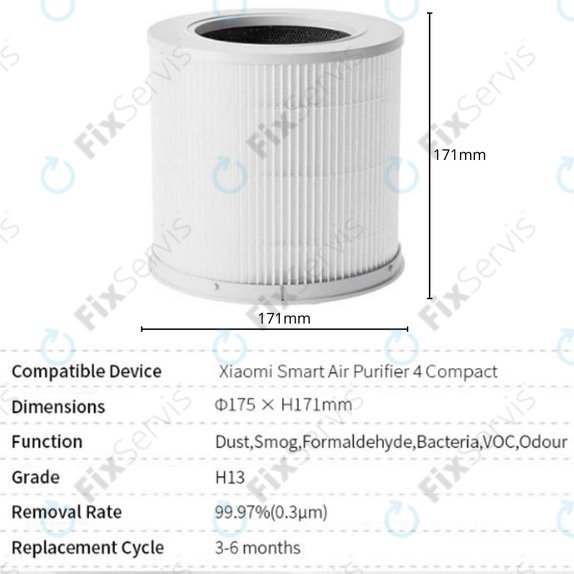 Xiaomi Smart Air Purifier 4 Compact - HEPA filter (Aktívny uhlík) (Biely)