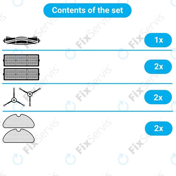 Sada náhradných dielov pre Xiaomi Mi Robot Vacuum Mop Essential (Mijia G1) (1x Hlavná kefa, 2x Filter, 2x Bočná kefa, 2x Mopovacia utierka)