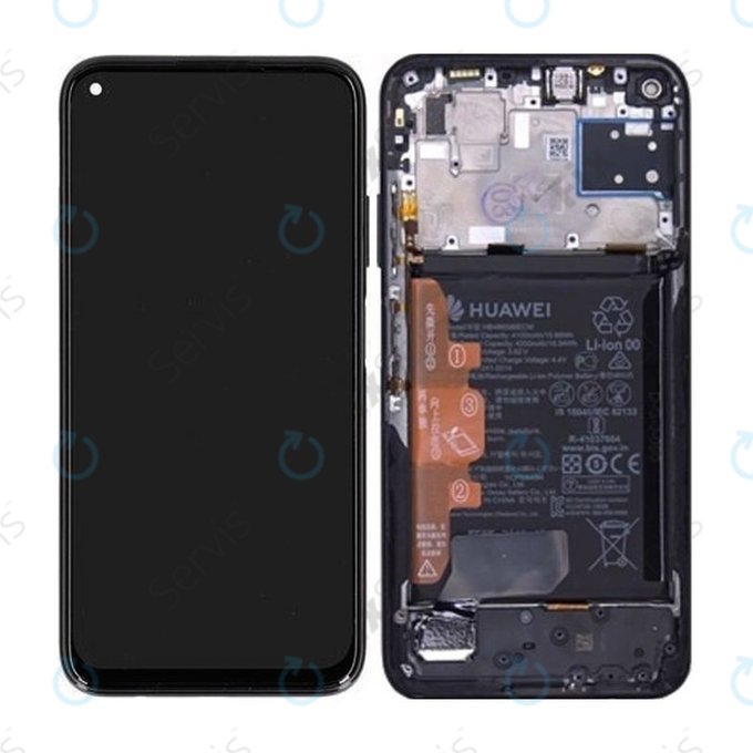 Huawei P40 lite - LCD Displej + Dotykové Sklo + Rám + Batéria (Midnight Black) - 02353KFU Genuine Service Pack