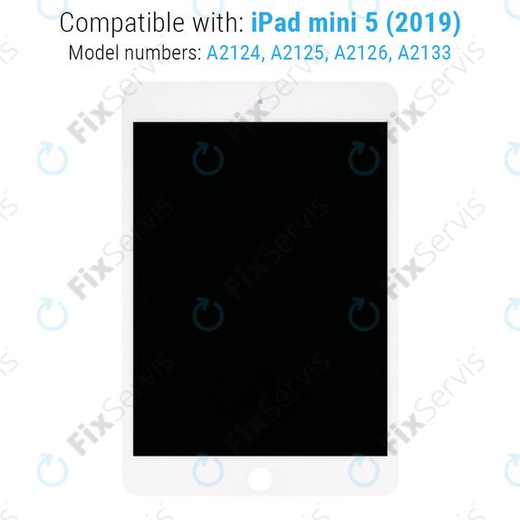 LCD Displej pre iPad Mini 5, White, Dotykové sklo bez rámu, Refurbished