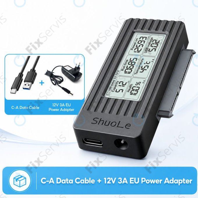 USB-C / USB 3.0 na SATA adaptér pre HDD/SSD s displejom, 12V/3A EU