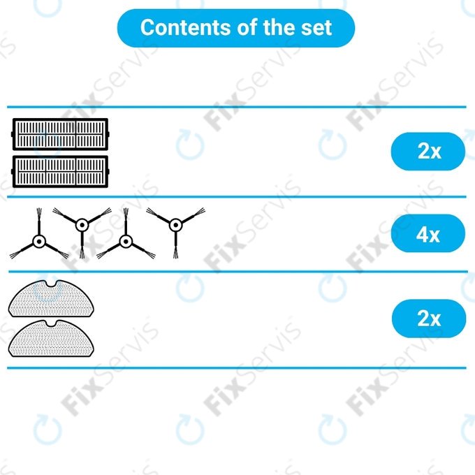 Sada náhradných dielov pre Xiaomi Robot Vacuum E5 (2x Filter, 4x Bočná kefa, 2x Mopovacia utierka)