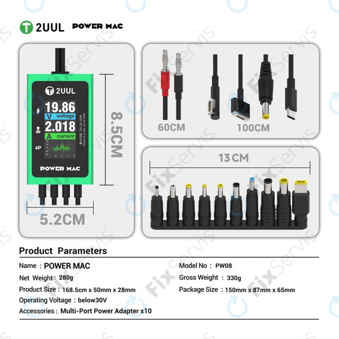 Diagnostický napájací kábel s displejom pre notebooky, 2UUL PW08