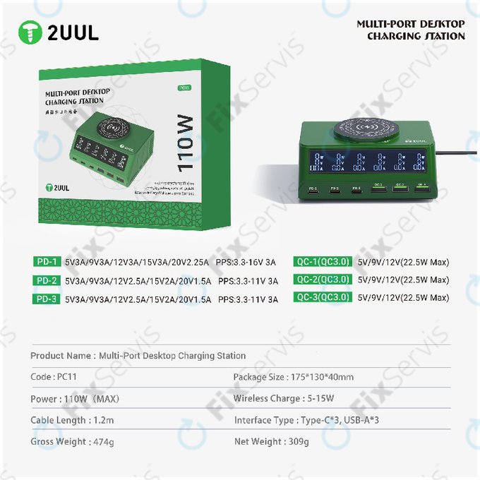 Stolová viacportová nabíjačka, 2UUL PC11