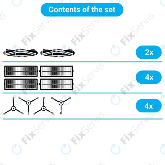 Sada náhradných dielov pre Ecovacs T20, T20 Max, T20 Pro (2x Hlavná kefa, 4x Filter, 4x Bočná kefa - Biela)