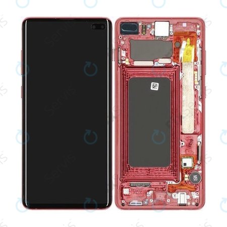 Samsung Galaxy S10 Plus G975F - LCD Displej + Dotykové Sklo + Rám (Cardinal Red) - GH82-18849H, GH82-18834H Genuine Service Pack