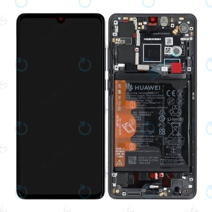 Huawei P30 - LCD Displej + Dotykové Sklo + Rám + Batéria (Black) - 02354HLT Genuine Service Pack