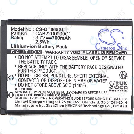 Batéria pre Alcatel One Touch 2010D, 700mAh, Li-Ion, 3.7V, CAB22D0000C1, HQ