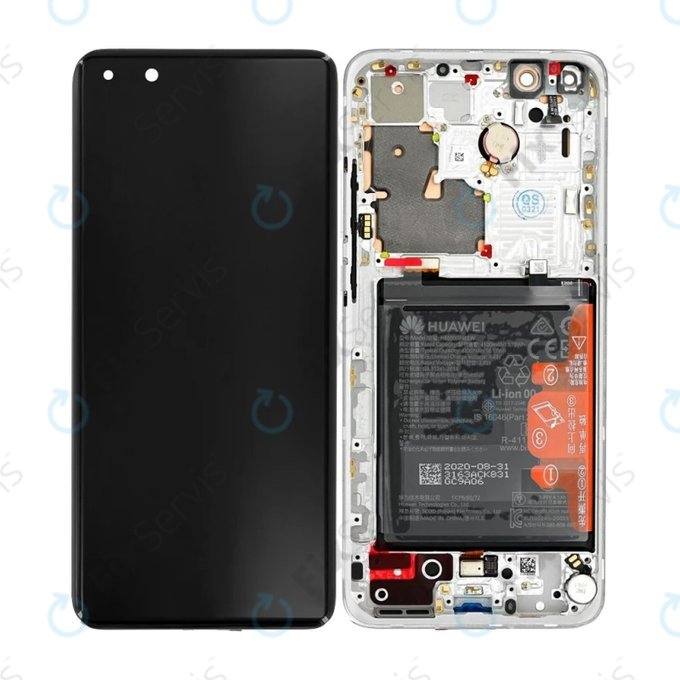 Huawei P40 Pro Plus - LCD Displej + Dotykové Sklo + Rám + Batéria (White Ceramic) - 02353RBJ Genuine Service Pack