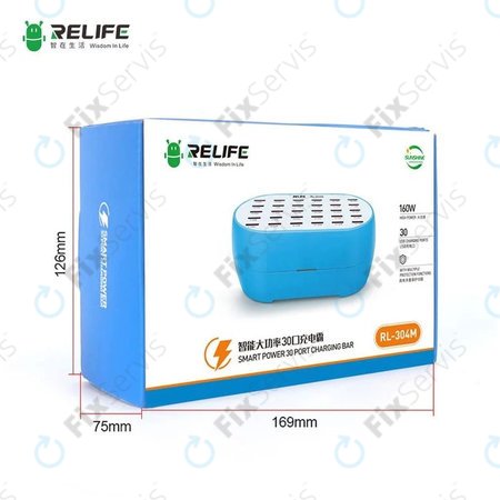 Relife RL-304M - Smart Servisná Nabíjacia Stanica - 30x USB / 160W