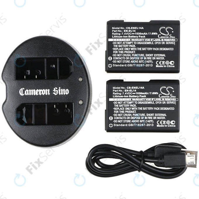 Batéria 2ks s nabíjačkou pre Nikon Coolpix P7000, P7700, D3100, D3200, D5100, 1030mAh, Li-Ion, 7.4V, EN-EL14, HQ