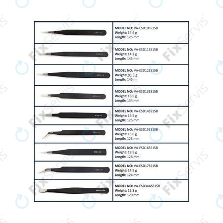 Sada ESD Antistatických Pinziet z Nerezovej Ocele 9v1