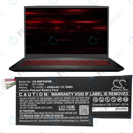 Batéria pre MSI GF63, MSI GF75, MSI GS63, 4500mAh, Li-Pol, 11.4V, BTY-M6K, HQ