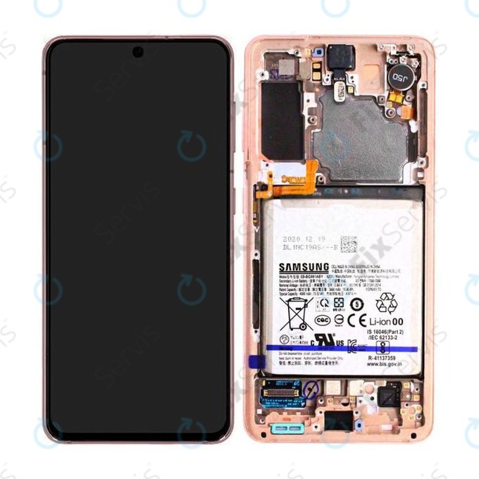 Samsung Galaxy S21 G991B - LCD Displej + Dotykové Sklo + Rám + Batéria (Phantom Pink) - GH82-24716D, GH82-24718D Genuine Service Pack