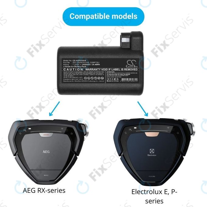 AEG RX-series, Electrolux E, P-series - Batéria S91-0400410-SU2, OSBP72LI, OSBP72LI25 Li-Ion 7.2V 3400mAh HQ