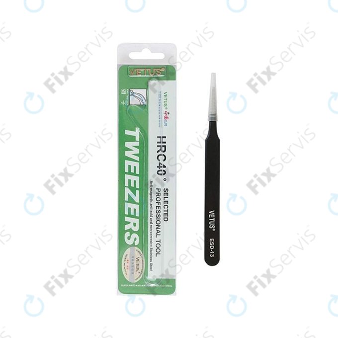 Vetus ESD-13 - Antistatická Kovová Pinzeta s Plochou Špičkou (115mm)