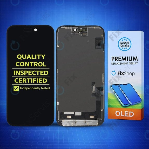 Displej Hard OLED pre iPhone 15, Dotykové sklo s rámom, FixPremium