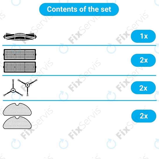 Sada náhradných dielov pre Xiaomi Dreame D9 Max Gen2, D10s, D10s Pro (1x Hlavná kefa, 2x Filter, 2x Bočná kefa - čierna, 2x Mopovacia utierka)