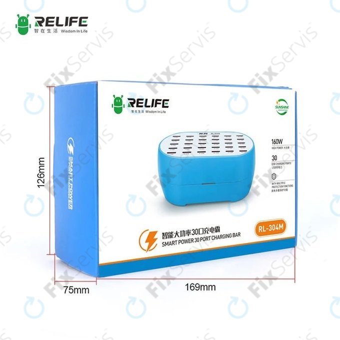 Relife RL-304M - Smart Servisná Nabíjacia Stanica - 30x USB / 160W