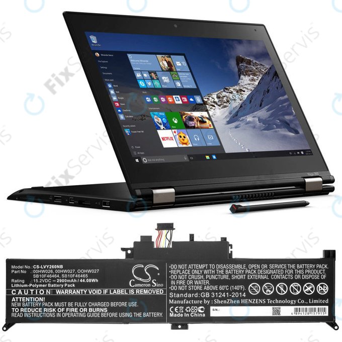 Batéria pre Lenovo ThinkPad Yoga 260, 2900mAh, Li-Ion, 15.2V, 00HW026, HQ
