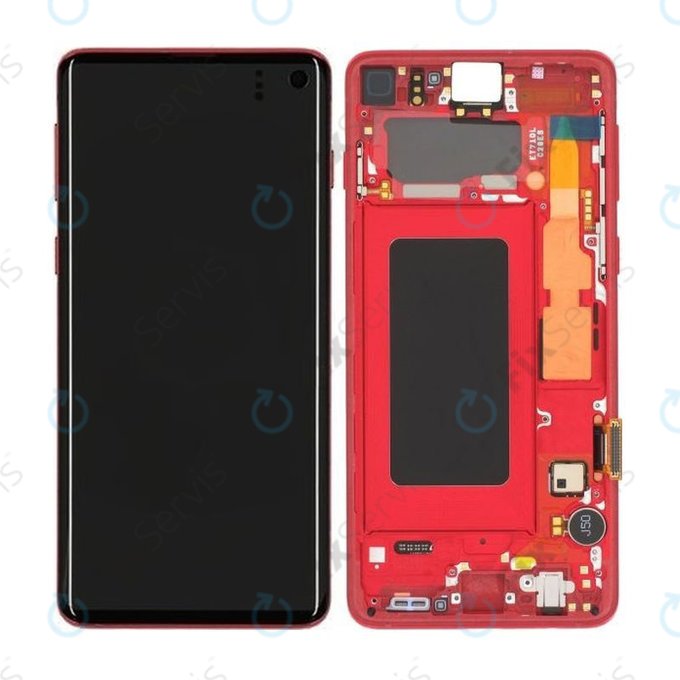 Samsung Galaxy S10 G973F - LCD Displej + Dotykové Sklo + Rám (Red) - GH82-18850H Genuine Service Pack