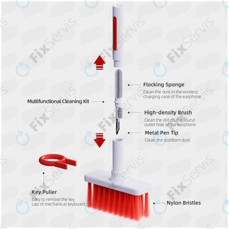 Multifunkčná Čistiaca Kefka + Čistiace Pero + Vyťahovač Klávesov