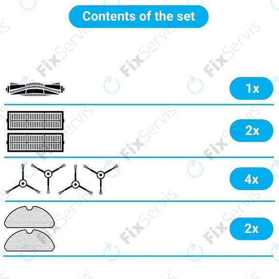 Sada náhradných dielov pre Tesla IQ400, IQ400 Plus, Sencor 6485BK (1x Hlavná kefa, 2x Filter, 4x Bočná kefa, 2x Mopovacia utierka, 2x Prachové vrecko)