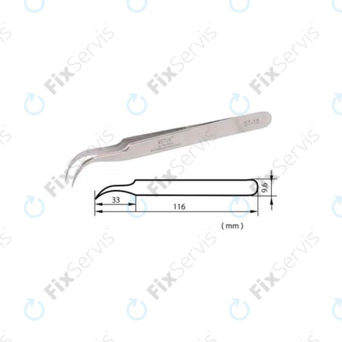 Vetus ST-15 - Profi Kovová Pinzeta s Prehnutou Špičkou (120mm)