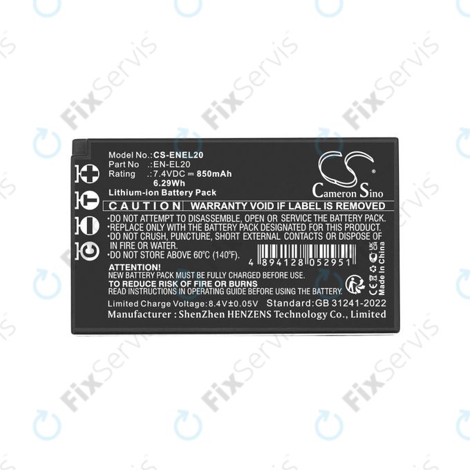 Batéria pre Nikon Coolpix A, 850mAh, Li-Ion, 3.7V, EN-EL20, HQ