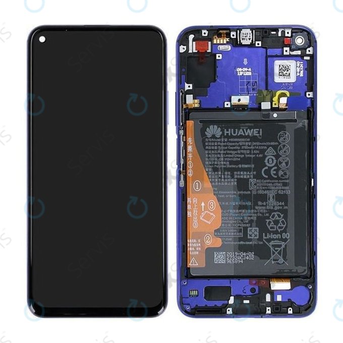 Huawei Honor 20, Nova 5T - LCD Displej + Dotykové Sklo + Rám + Batéria (Blue) - 02352TNQ, 02352SMQ Genuine Service Pack