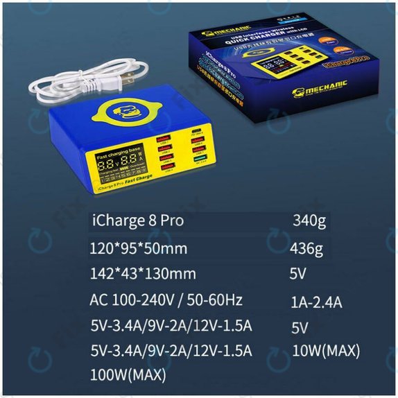 Mechanic iCharge 8 Pro - USB Servisná Nabíjacia Stanica s USB-C, USB 3.0 a Bezdrôtovým Nabíjaním