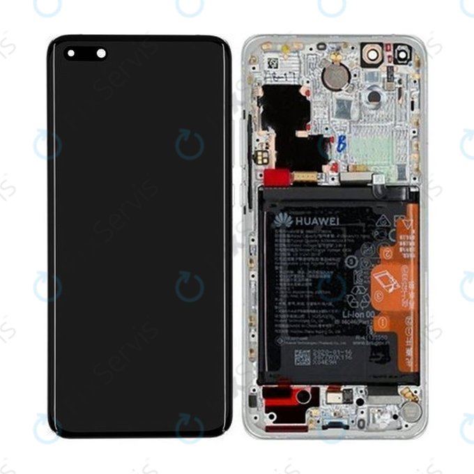 Huawei P40 Pro - LCD Displej + Dotykové Sklo + Rám + Batéria + Senzor Odtlačku Prsta (Ice White, Silver Frost) - 02353PJK Genuine Service Pack