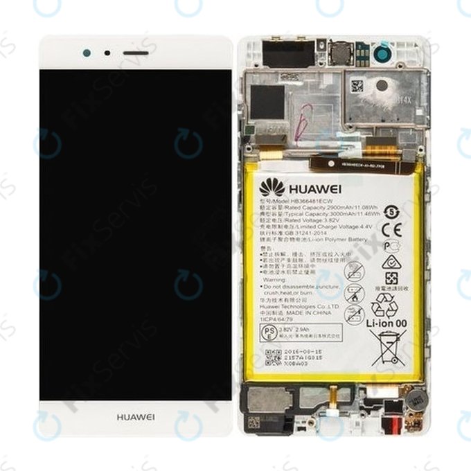 Huawei P9 - LCD Displej + Dotykové Sklo + Rám + Batéria (White) - 02350RRY, 02350RKF Genuine Service Pack