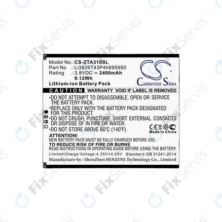 Batéria pre ZTE Blade A3, A5, Optus X Power 2, 2400mAh, Li-Ion, 3.8V, Li3826T43P4h695950, HQ