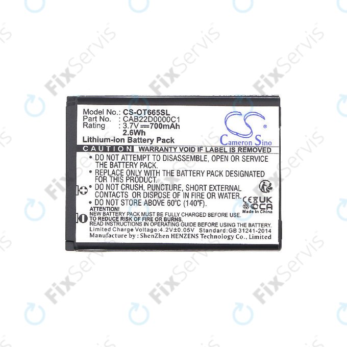 Batéria pre Alcatel One Touch 2010D, 700mAh, Li-Ion, 3.7V, CAB22D0000C1, HQ