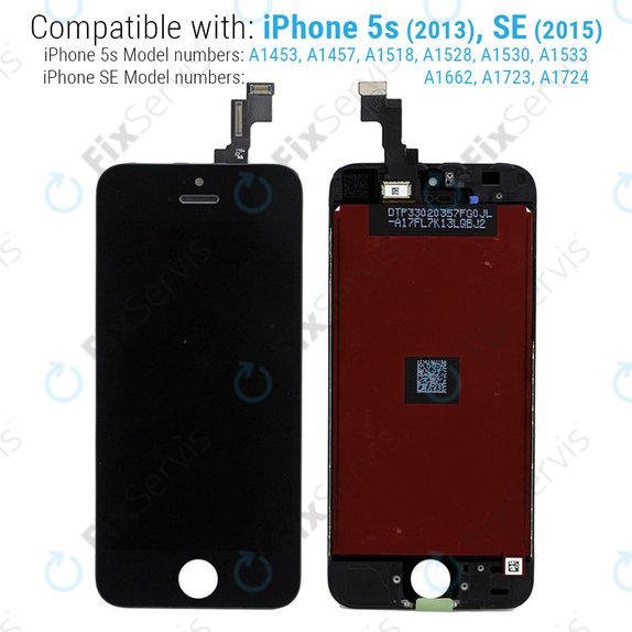 Displej pre iPhone 5S, SE, Black, Dotykové sklo s rámom