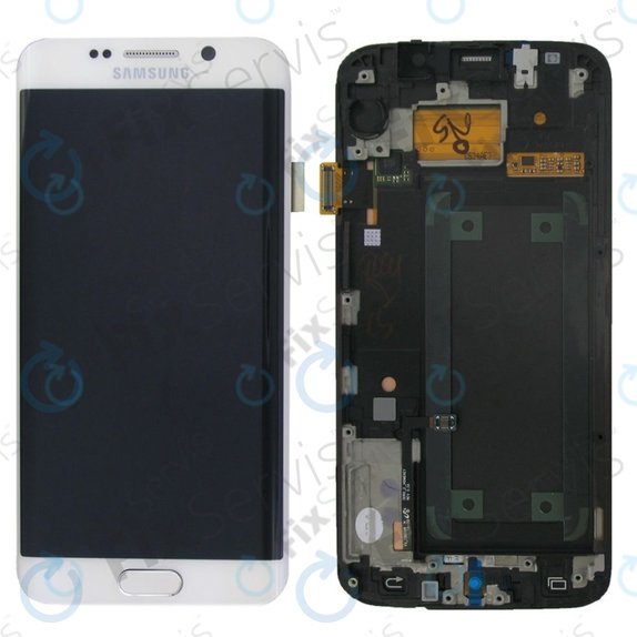 Samsung Galaxy S6 Edge G925F - LCD Displej + Dotykové Sklo + Rám (White Pearl) - GH97-17162B, GH97-17317B, GH97-17334B Genuine Service Pack