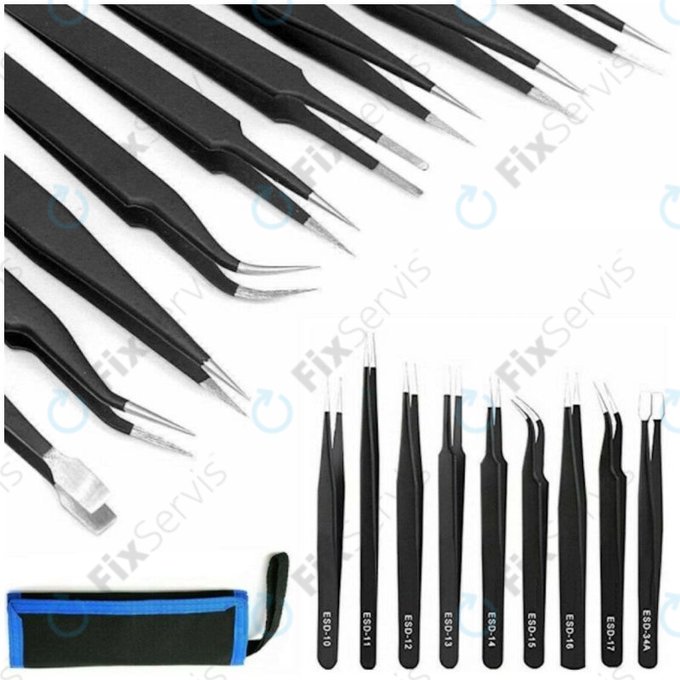 Sada ESD Antistatických Pinziet z Nerezovej Ocele 9v1