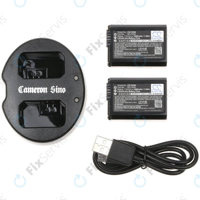 Batéria 2ks s nabíjačkou pre Sony NEX-5, Alpha 7, NEX-7, 1030mAh, Li-Ion, 7.4V, NP-FW50, HQ