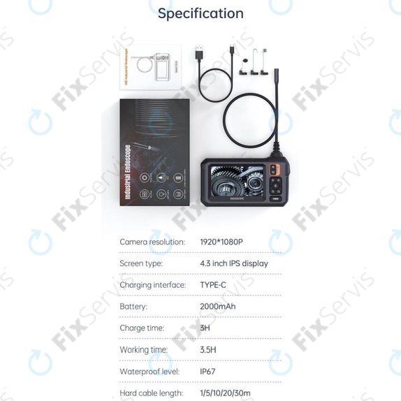 Priemyselná endoskopická kamera s 4,3" IPS displejom, 10m
