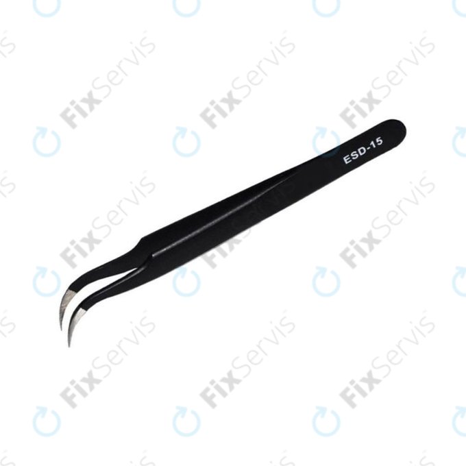 Vetus ESD-15 - Antistatická Kovová Pinzeta s Prehnutou Špičkou (120mm)