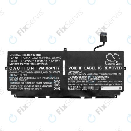 Batéria pre Dell XPS 13 9300, 9380, 9310, 6500mAh, Li-Pol, 7.6V, 2XXFW, HQ