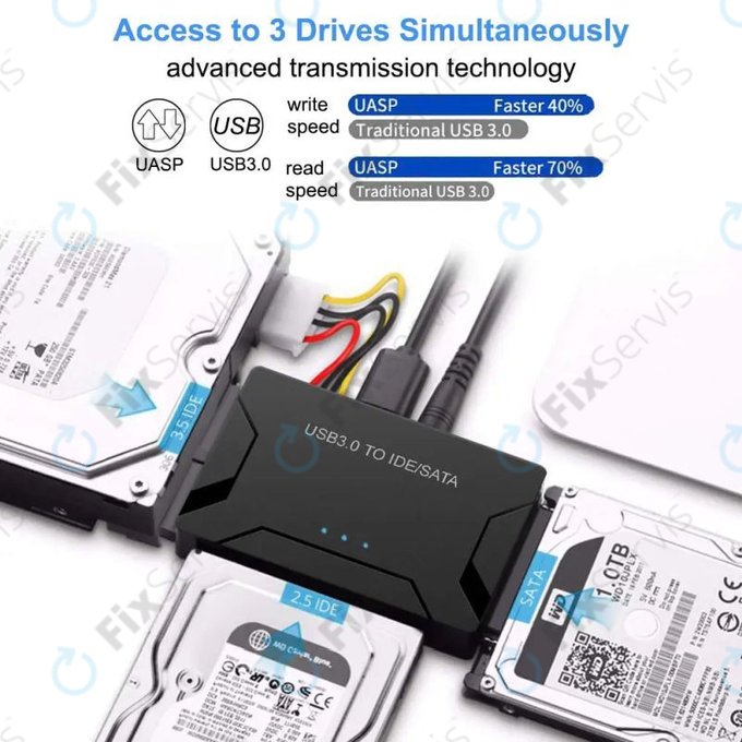 USB 3.0 na SATA / IDE adaptér pre 2,5" a 3,5" HDD/SSD a optické mechaniky