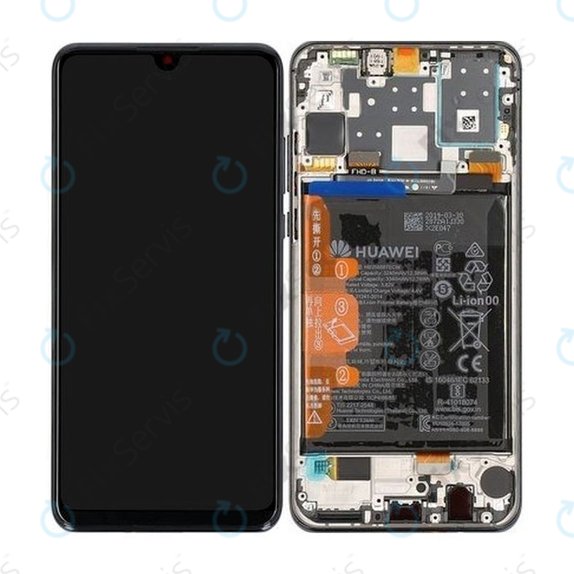 Huawei P30 Lite (2020) - LCD Displej + Dotykové Sklo + Rám + Batéria (Midnight Black) - 02353FPX, 02353DQU Genuine Service Pack