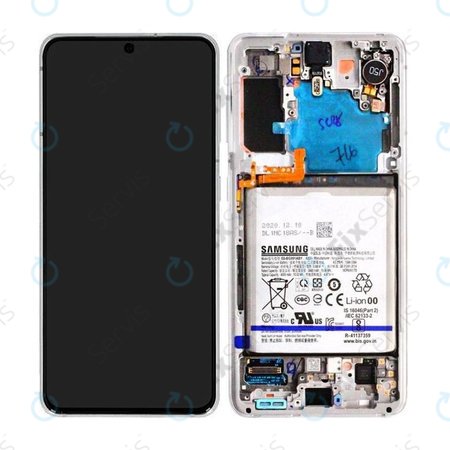 Samsung Galaxy S21 G991B - LCD Displej + Dotykové Sklo + Rám + Batéria (Phantom White) - GH82-24716C, GH82-24718C Genuine Service Pack