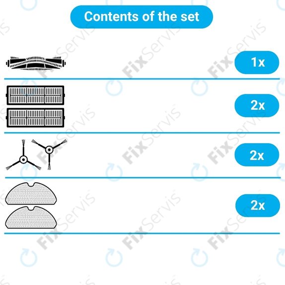 Sada náhradných dielov pre Xiaomi Dreame Mova S10 (1x Hlavná kefa, 2x Filter, 2x Bočná kefa, 2x Mopovacia utierka)
