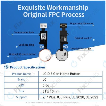 Apple iPhone 7, 7 Plus, 8, 8 Plus, SE (2020), SE (2022) - Tlačidlo Domov JCID 7 Gen (Gold)