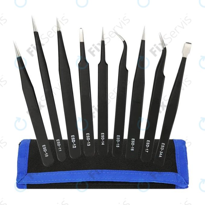 Sada ESD Antistatických Pinziet z Nerezovej Ocele 9v1