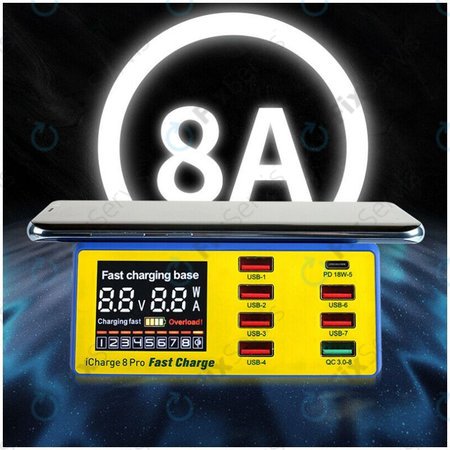 Mechanic iCharge 8 Pro - USB Servisná Nabíjacia Stanica s USB-C, USB 3.0 a Bezdrôtovým Nabíjaním