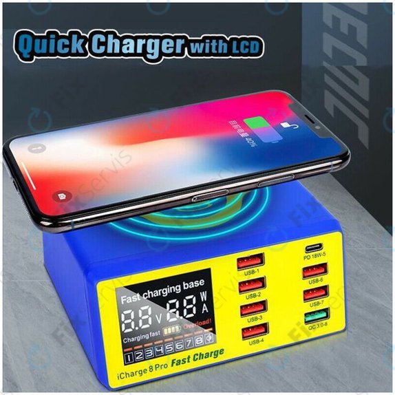 Mechanic iCharge 8 Pro - USB Servisná Nabíjacia Stanica s USB-C, USB 3.0 a Bezdrôtovým Nabíjaním